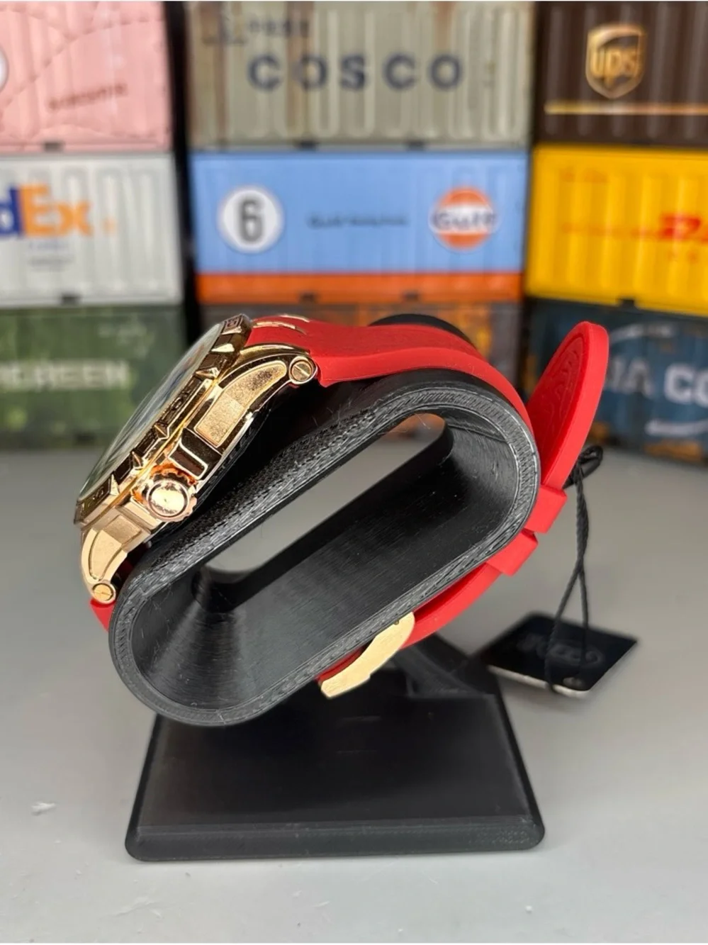 Skeleton Automatic Dial Sport Watch with Red Silicone Strap